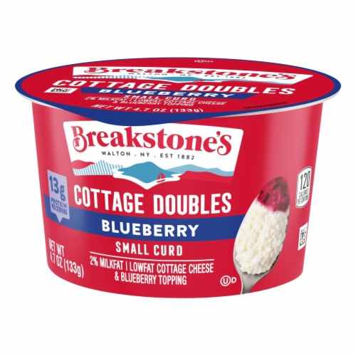 Breakstone's Lowfat 2% Milkfat Small Curd Blueberry Cottage Doubles 4.7 oz Perspective: left