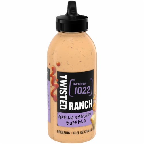 Twisted Ranch Garlic Smashed Buffalo Sauce & Dressing, Bottle Perspective: left