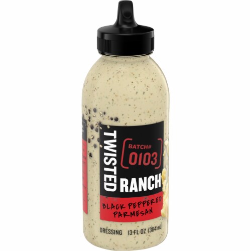 Twisted Ranch Black Peppered Parmesan Sauce & Dressing, Bottle Perspective: left
