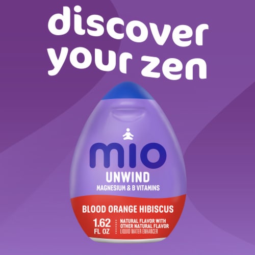 mio Unwind Blood Orange Hibiscus Liquid Water Enhancer with Magnesium & B Vitamins, Bottle Perspective: left