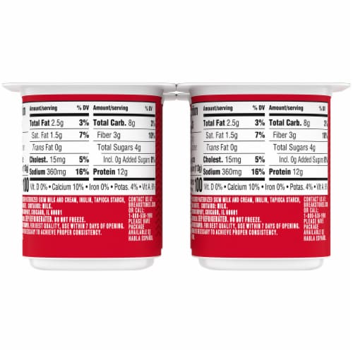Breakstone's Live Active Lowfat Small Curd Cottage Cheese with 2% Milkfat, 4 ct Pack, 4 oz Cups Perspective: left
