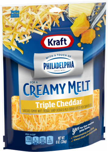Kraft Triple Cheddar Cheese with a Touch of Philadelphia Perspective: left