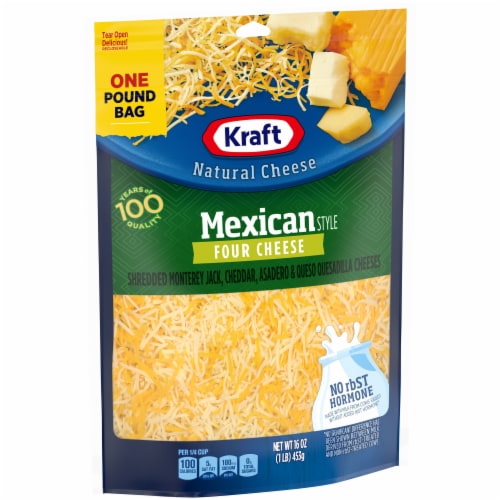 Kraft Mexican Style Four Cheese Blend Shredded Cheese, 16 oz Bag Perspective: left