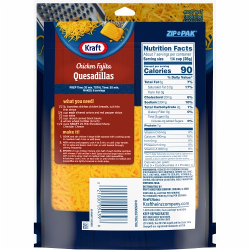 Kraft Sharp Cheddar Finely Shredded Cheese with 2% Milk Perspective: left