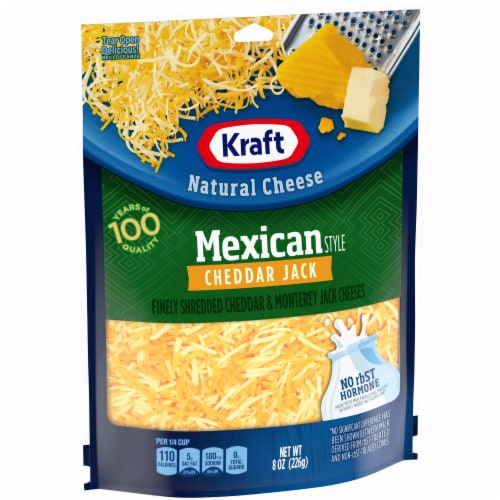 Kraft Mexican Style Cheddar Jack Finely Shredded Cheese Perspective: left