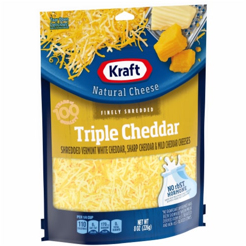 Kraft Triple Cheddar Finely Shredded Cheese Perspective: left