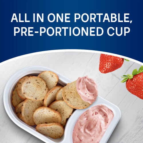 Philadelphia Multigrain Bagel Chips & Strawberry Cream Cheese Dip Snack Perspective: left