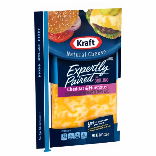 Kraft Expertly Paired Cheddar & Muenster Cheese Slices for Grilling Perspective: left