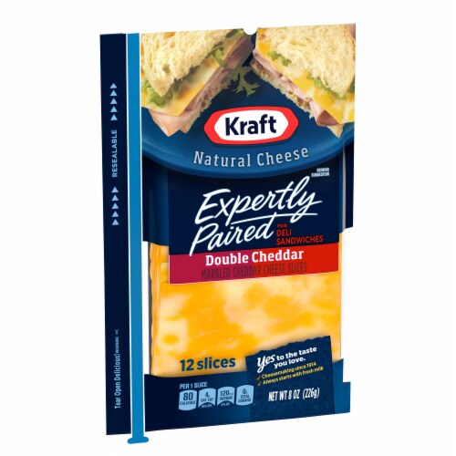 Kraft Expertly Paired Double Cheddar Cheese Slices for Deli Sandwiches Perspective: left