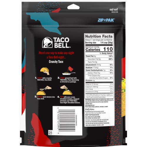 Taco Bell Taco Night Cheddar Shredded Cheese Perspective: left
