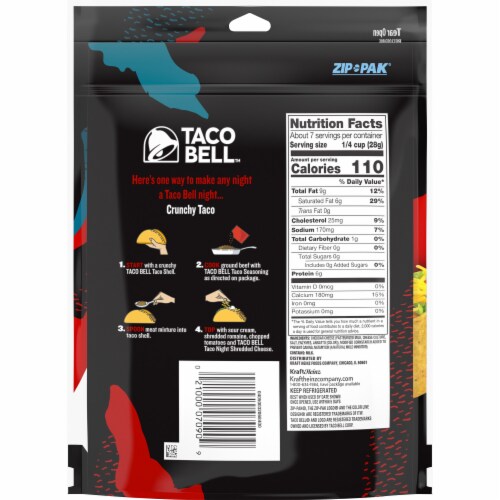 Taco Bell Taco Night Cheddar Shredded Cheese Perspective: left