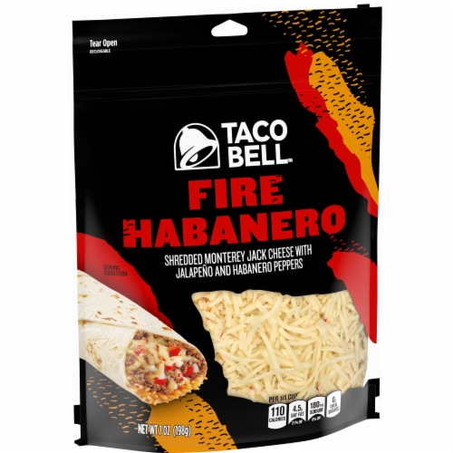 Taco Bell Fire Habanero Monterey Jack Shredded Cheese with Jalapeno & Habanero Peppers Perspective: left