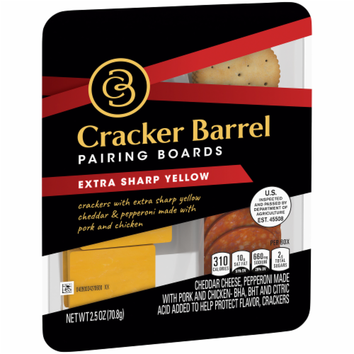 Cracker Barrel Pairing Boards with Extra Sharp Yellow Cheddar Cheese Pepperoni & Crackers Perspective: left