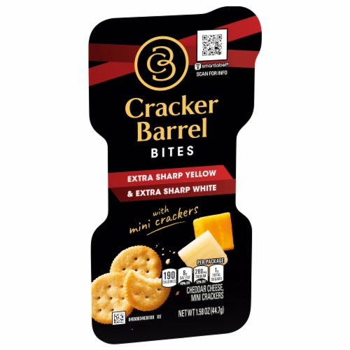Cracker Barrel Bites Extra Sharp Yellow & White Cheddar Cheese, & Butter Crackers Snack Kit Perspective: left