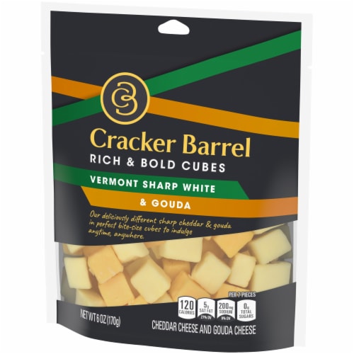 Cracker Barrel Rich & Bold Vermont Sharp White Cheddar & Gouda Cheese Cubes Perspective: left