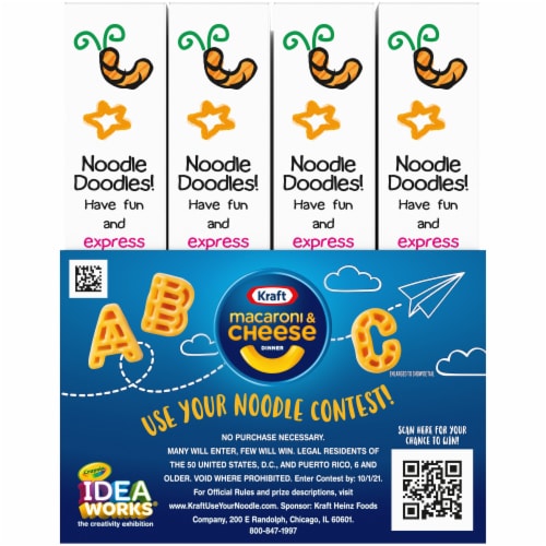 Kraft Mac N Cheese Macaroni and Cheese Dinner with ABC Pasta Shapes & Crayola Coloring Boxes Perspective: left