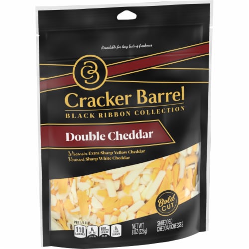 Cracker Barrel Double Cheddar Bold Cut Shredded Cheese Perspective: left