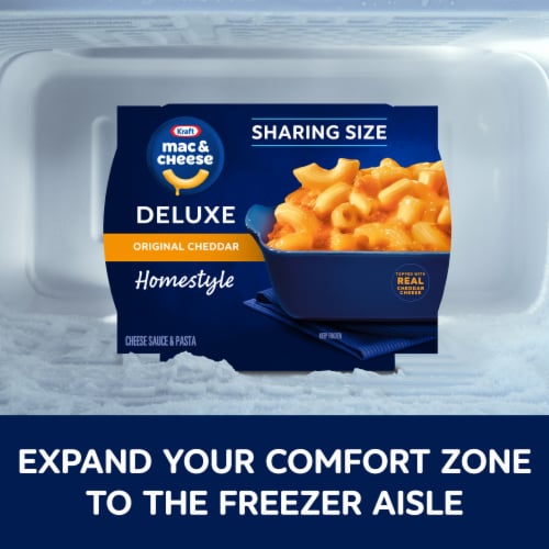 Kraft Deluxe Frozen Dish Original Cheddar Mac & Cheese Cheese Sauce and Pasta Dish Sharing Size Perspective: left