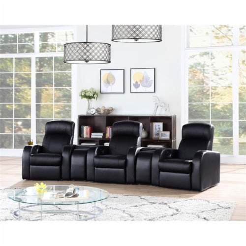 Coaster Cyrus Top Grain Leather Home Theater Upholstered Console Black Perspective: left