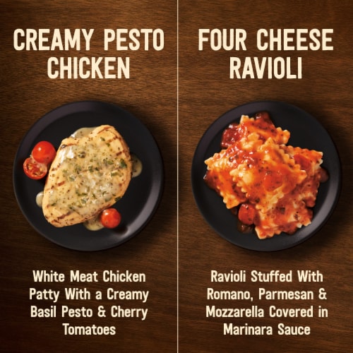 Marie Callender's Duos Creamy Pesto Chicken & Four Cheese Ravioli Frozen Meal Perspective: left