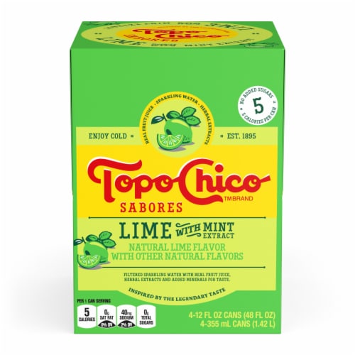 Topo Chico Mineral Sabores Lime with Mint Extract Flavored Sparkling Water Cans Perspective: left