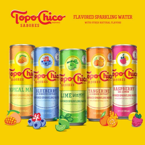 Topo Chico Sabores Tropical Mango Sparkling Water Cans Perspective: left
