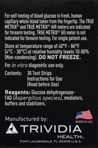 True Metrix Self Monitoring Blood Glucose Test Strips Perspective: left
