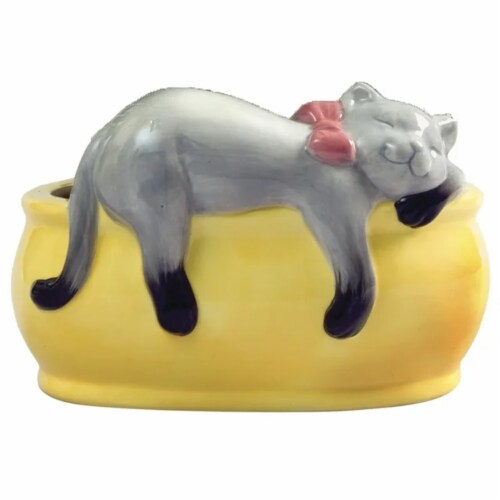 Chia Cat Grass Planter Snoozing Kitty Perspective: left