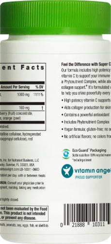 Rainbow Light Super C 1000 Mg Vitamin C and Phytonutrient Complex Immune Health Support Supplement Perspective: left