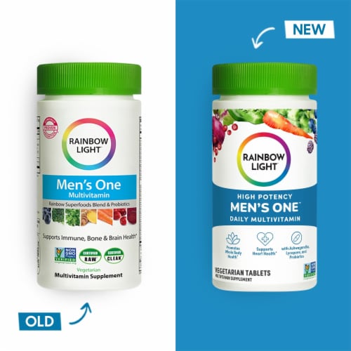 Rainbow Light Men's One High Potency Multivitamin Supplement Perspective: left
