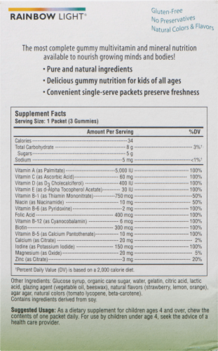 Rainbow Light Gummy Bear Essentials Multivitamin & Multimineral Plus Vitamin D Gummies Packets Perspective: left