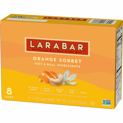 Larabar Gluten Free Vegan Orange Sorbet Mini Fruit & Nut Bars Healthy Snacks Perspective: left