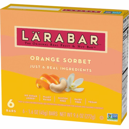 Larabar Orange Sorbet Mini Bars, Gluten Free Vegan, 6 ct Perspective: left