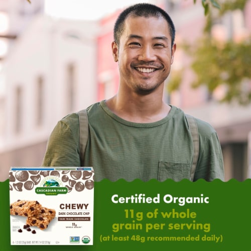 Cascadian Farm Organic Dark Chocolate Chip Chewy Granola Bars Perspective: left