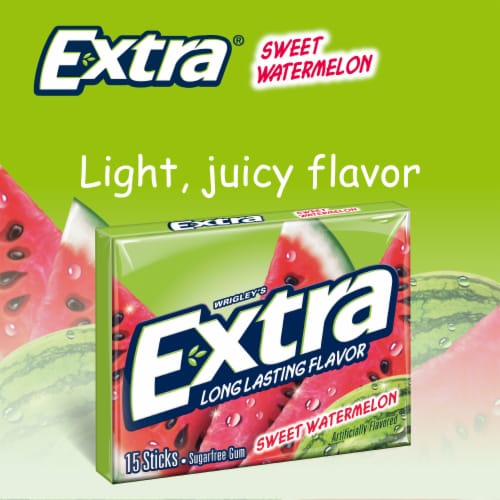 Extra Gum Sweet Watermelon Sugar Free Chewing Gum Single Pack Perspective: left