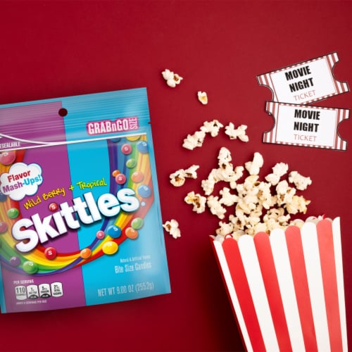 Skittles Flavor Mash-Ups Wild Berry & Tropical Chewy Candy Grab N Go Resealable Bag Perspective: left