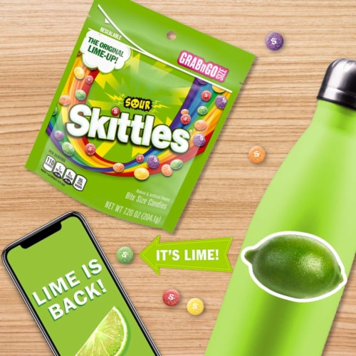 Skittles Sour Chewy Candy Grab N Go Bag Perspective: left