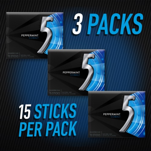 5 Gum Peppermint Cobalt Sugar Free Chewing Gum Perspective: left