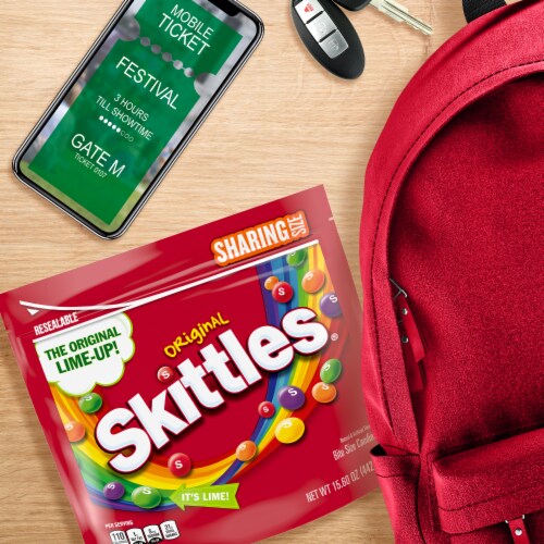 Skittles Original Chewy Summer Candy Sharing Size Bag Perspective: left
