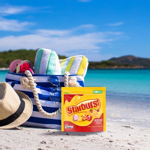 Starburst Original Fruit Chews Summer Candy Family Size Bag Perspective: left