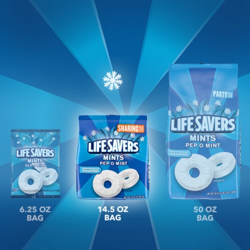 Life Savers Pep-O-Mint Breath Mints Hard Candy Sharing Size Bag Perspective: left