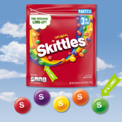 Skittles Original Chewy Candy Party Size Bag Perspective: left