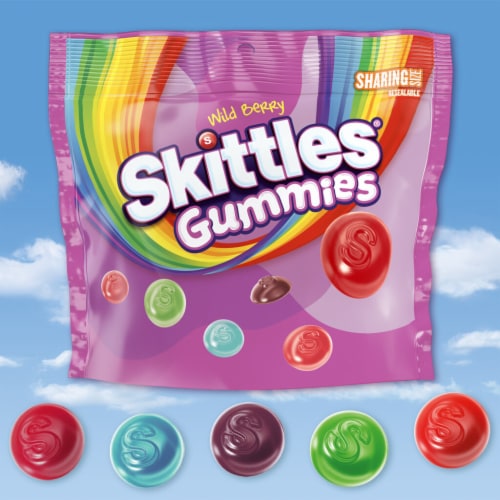Skittles Gummies Wild Berry Gummy Candy Sharing Size Bag Perspective: left
