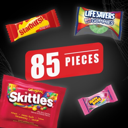Skittles & Starburst & Life Savers Gummy & Hubba Bubba Halloween Candy Assortment Bulk Pack Perspective: left