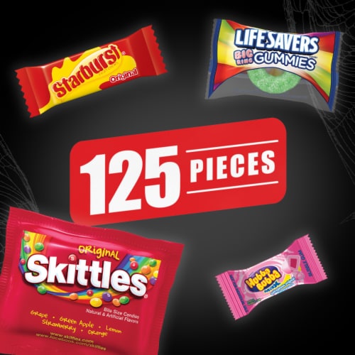 Skittles & Starburst & Life Savers & Hubba Bubba Chewing Gum Bulk Mixed Halloween Candy Perspective: left