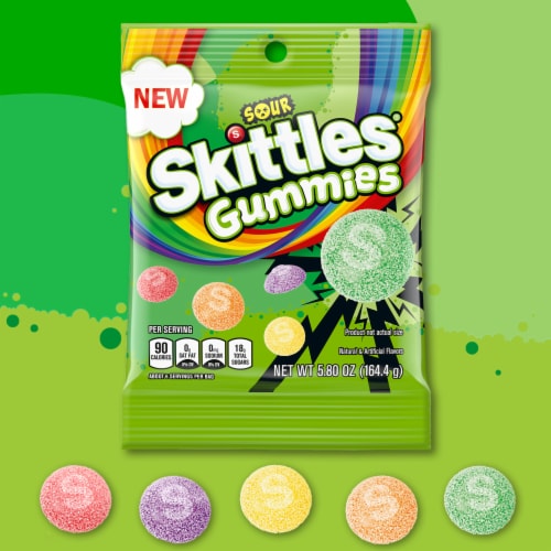 Skittles Gummies Sour Gummy St Patrick's Day Candy Bag Perspective: left
