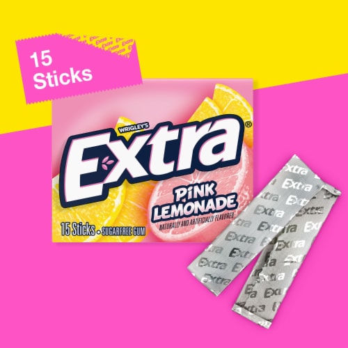 Extra Pink Lemonade Sugar Free Gum Fruity Flavor Chewing Gum Pack Perspective: left