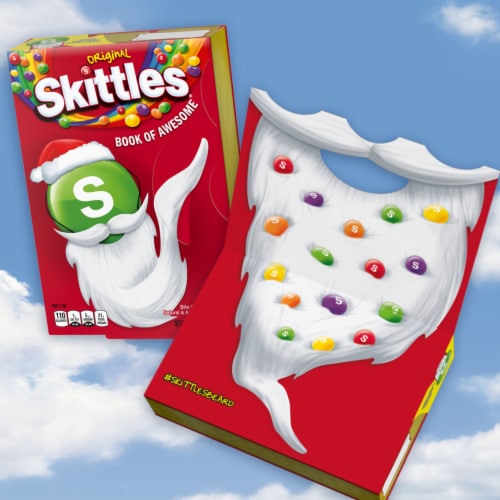 Skittles Original Book of Awesome Chewy Christmas Candy Box Perspective: left