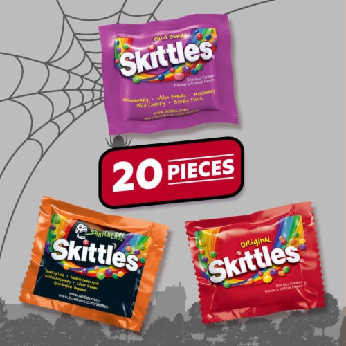 Skittles Original Wild Berry & Shriekers Chewy Candy Fun Size Halloween Bulk Bag Perspective: left