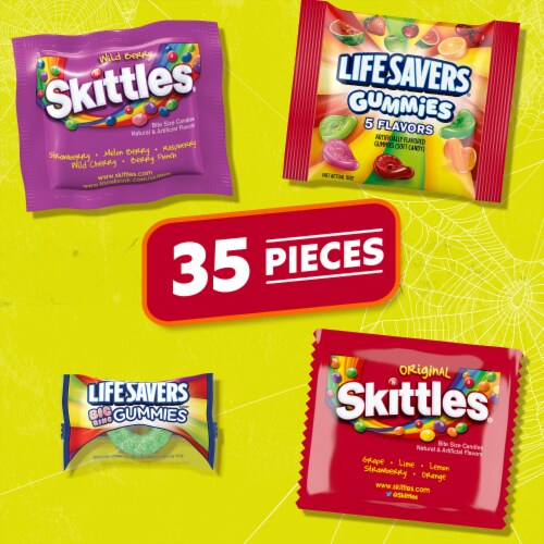 Skittles Life Savers Gummies Life Savers Big Ring & More Halloween Candy Bulk Bag Perspective: left